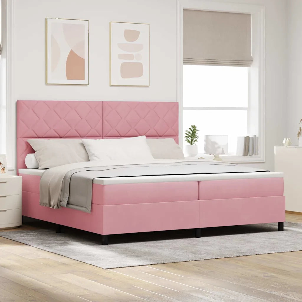 Letto a Sorgente LED con materasso Rosa 200 x 200 cm Velluto 3343405