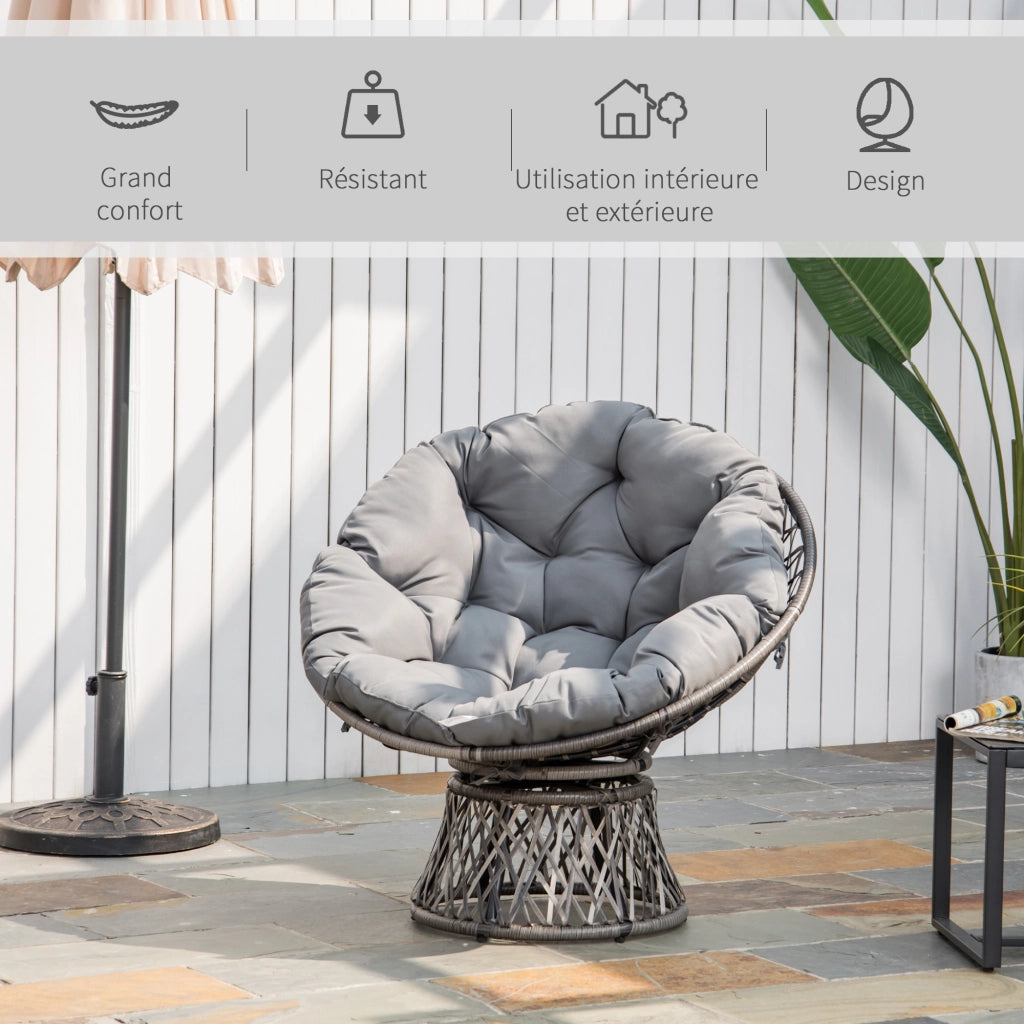 Poltrona giardino papasan girevole rotonda ¨C Xylo ¨C ? 97 cm cuscino grigio polyrattan