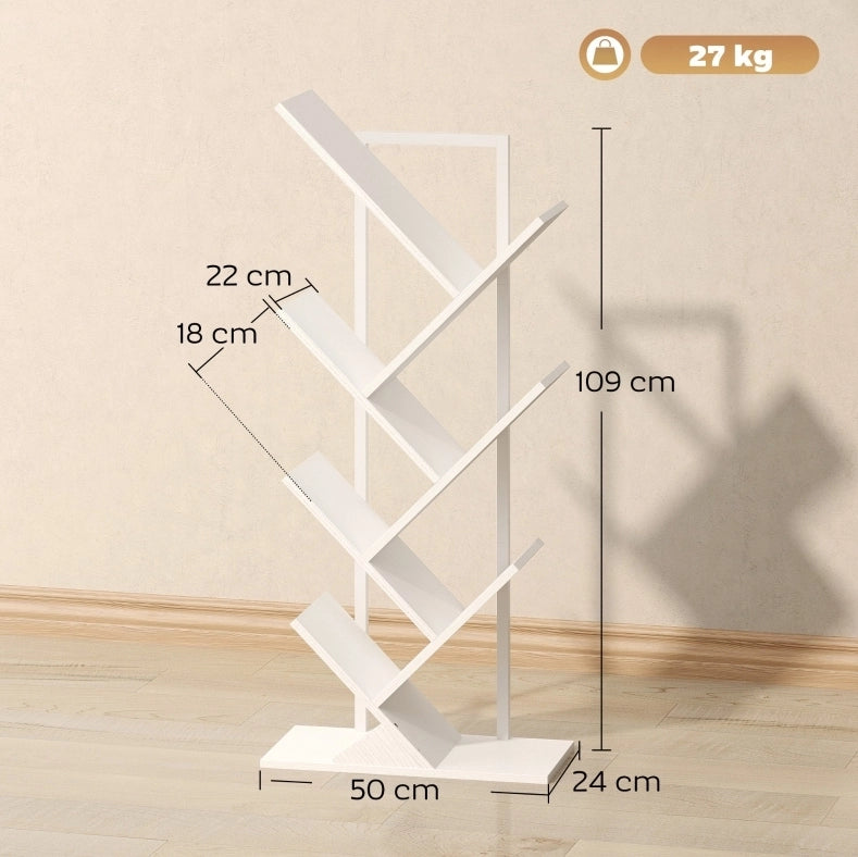 Libreria ad albero bianca a 7 ripiani, 50 x 24 x 109 cm