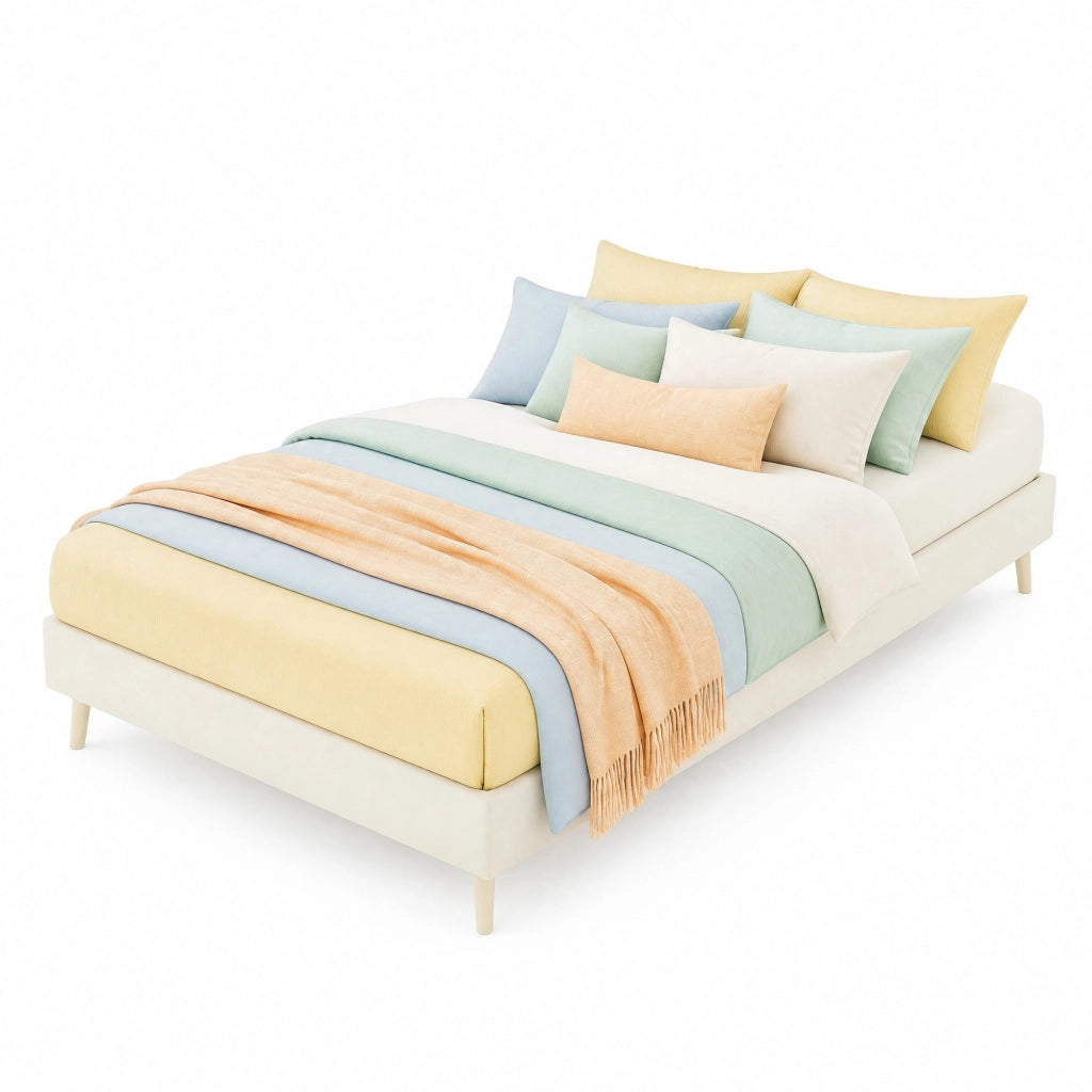 Letto imbottito per bambini 90x200 cm beige con testiera a forma cartoon, struttura robusta e montaggio semplice