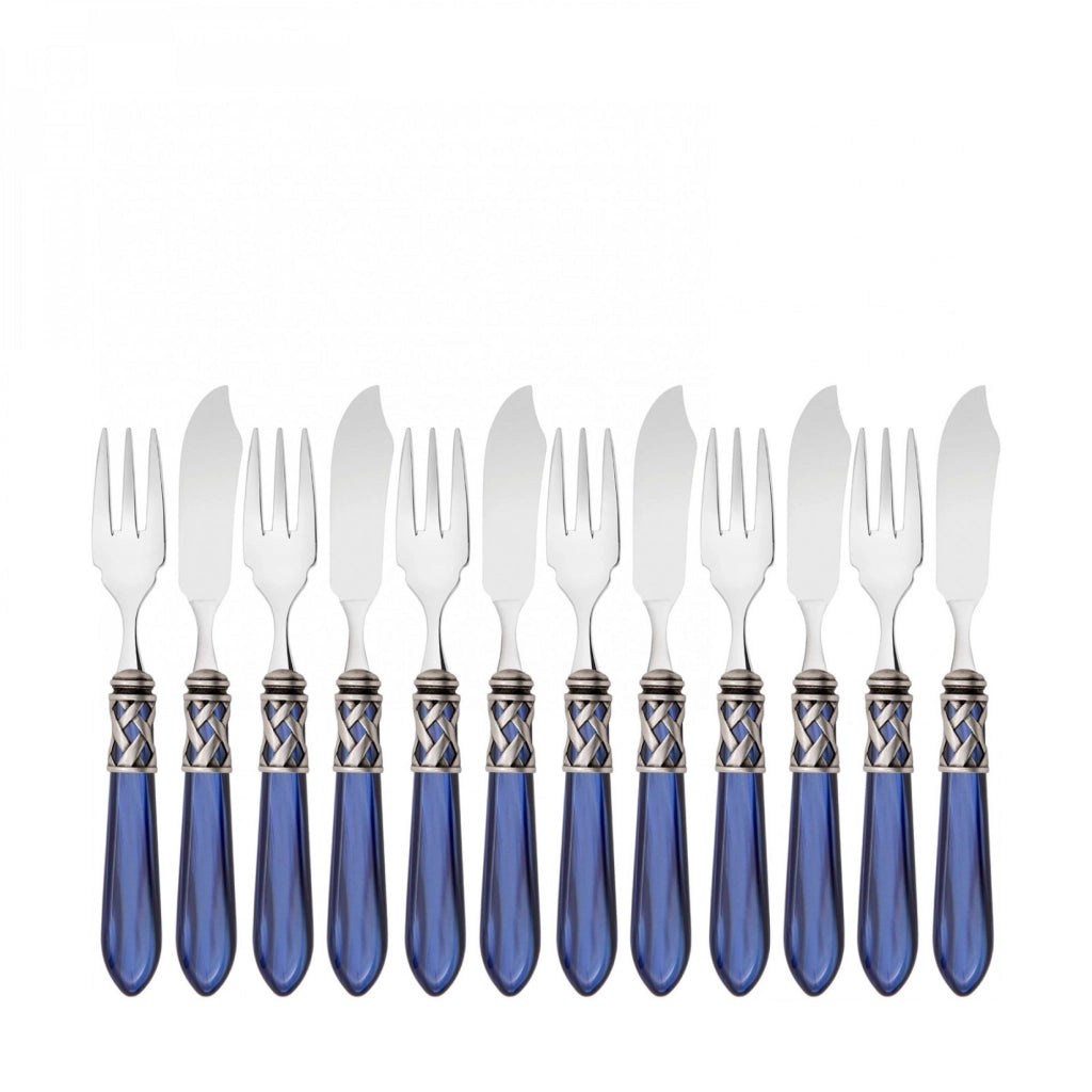 ALADDIN Ghiera Argento Anticato, Posate Set 12 pz Pesce, Casa Bugatti Colore: Blu