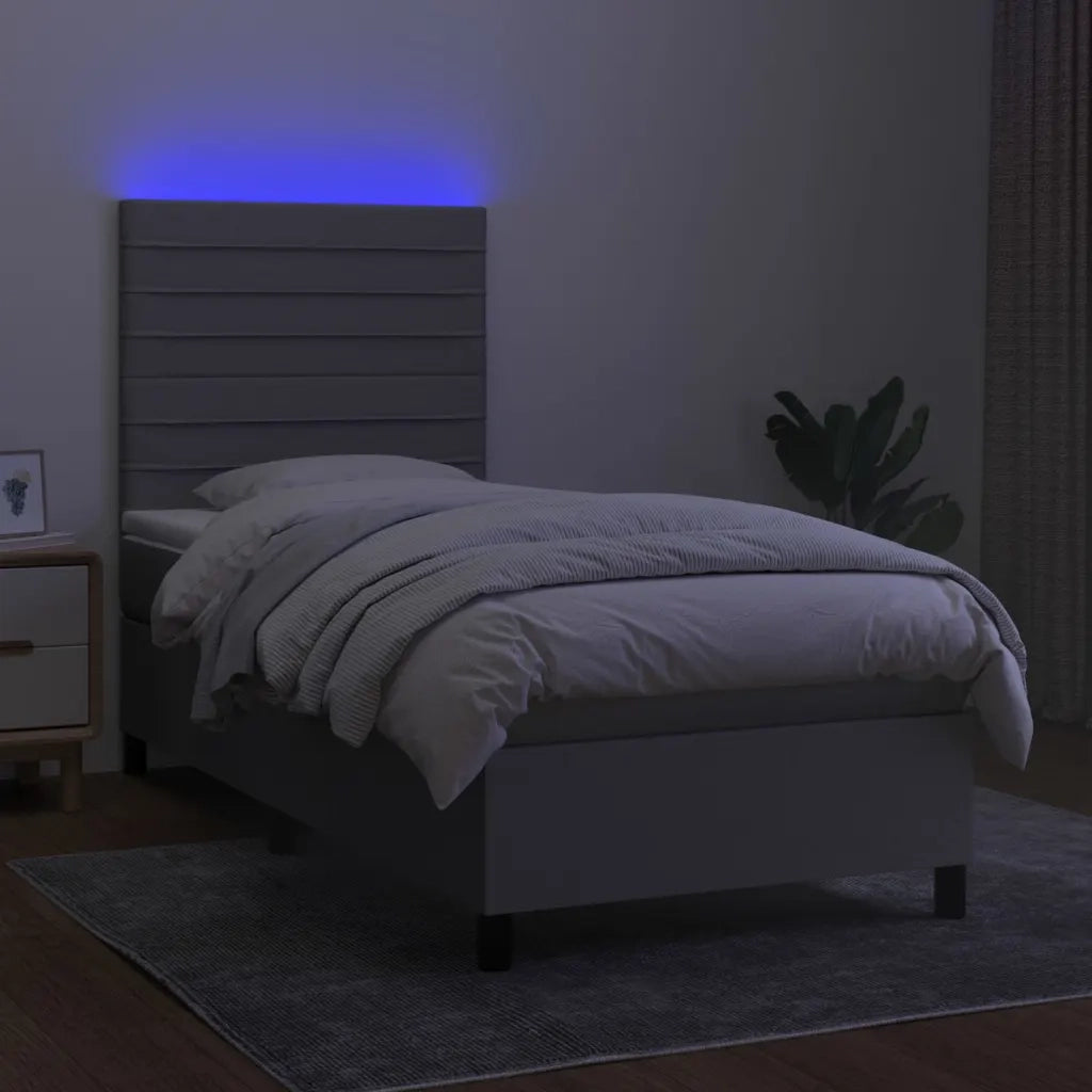 Letto a Molle Materasso e LED Grigio Chiaro 80x200 cm Tessuto cod mxl 34341