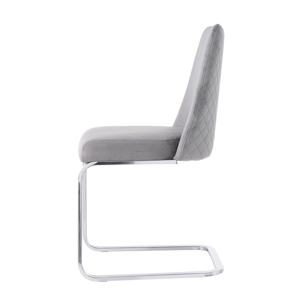 Set di 2 sedie da pranzo 63.5x63.5x47.63 cm con schienale a rombi in velluto e gambe in metallo grigio