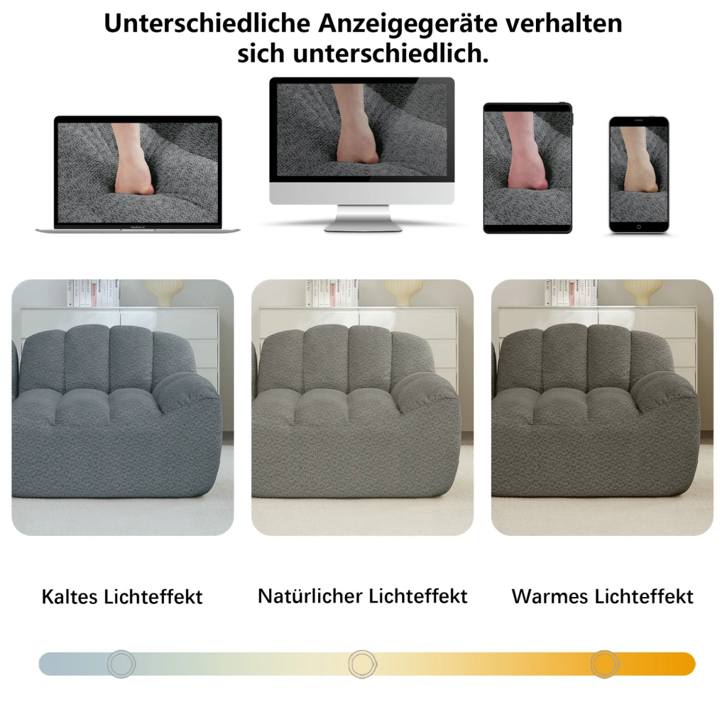 Divano modulare 3 posti con 2 pouf; configurazione a U o L; in tessuto fleece granulare grigio