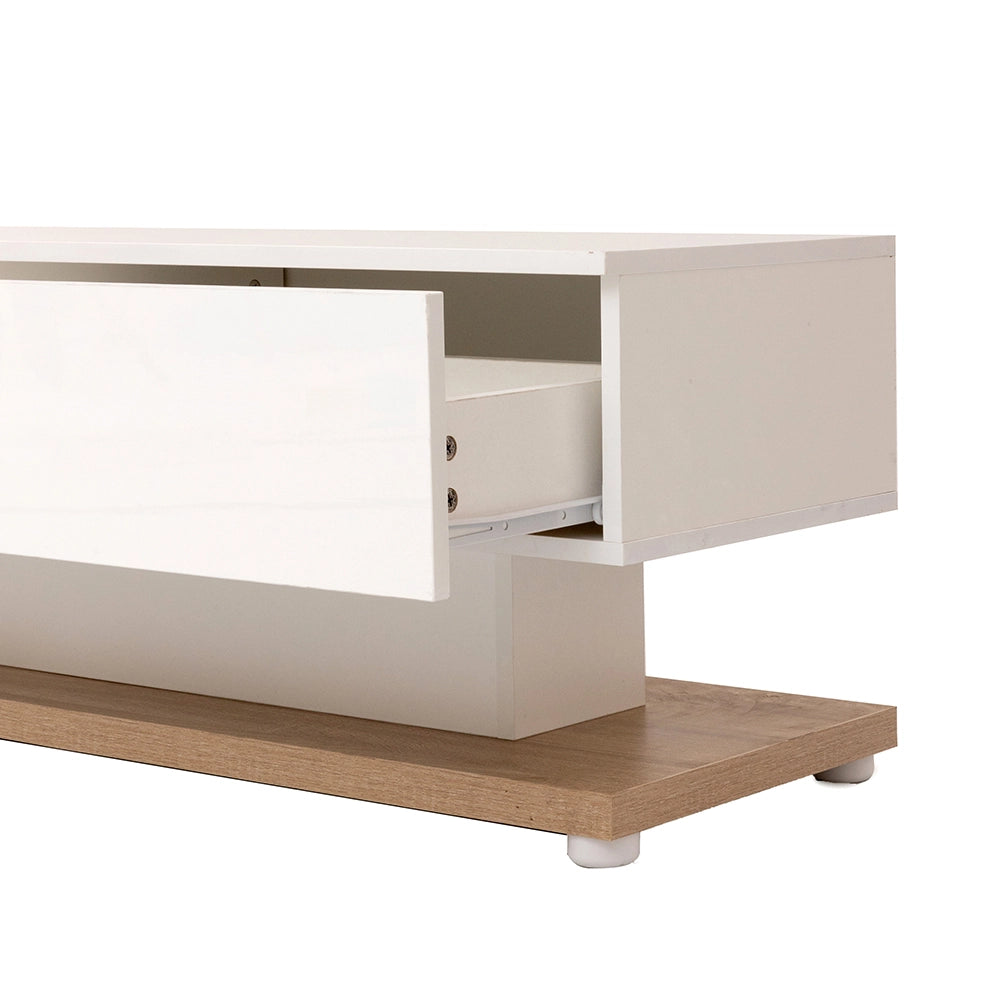 Mobile TV 170x36x38 cm; 2 cassetti e LED controllabile via app; truciolare bianco