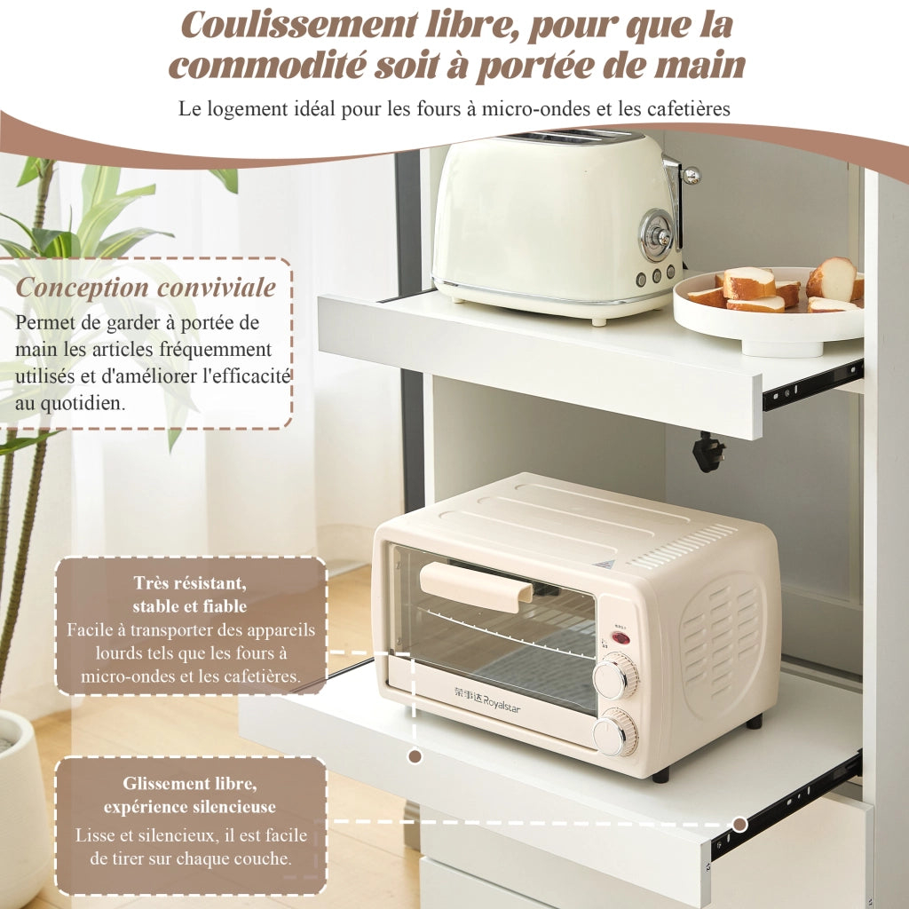 Mobile dispensa da cucina con 1 anta, 2 ripiani aperti e 2 cassetti, con antiribaltamento, bianco 59,5 × 45 × 200 cm