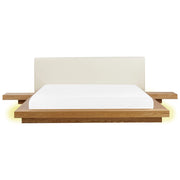 Letto LED in stile giapponese in frassino naturale 180 x 200 cm impiallacciato in legno MDF testata in ecopelle camera da letto a basso profilo