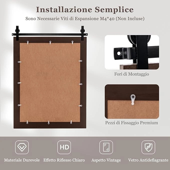 Specchio da Parete 76,5 x 56 cm, Specchio Rettangolare con Cornice in Legno e Staffa in Metallo, Specchio da Bagno Corridoio Soggiorno, Bianco (Noce)