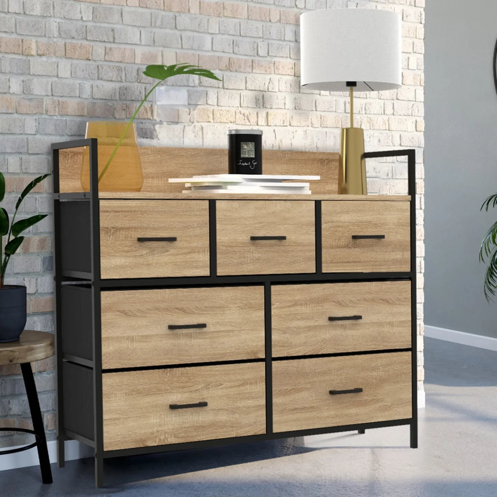 IDMarket - Baúl de tela de 7 cajones UTAH 100 cm mueble de almacenamiento de diseño industrial