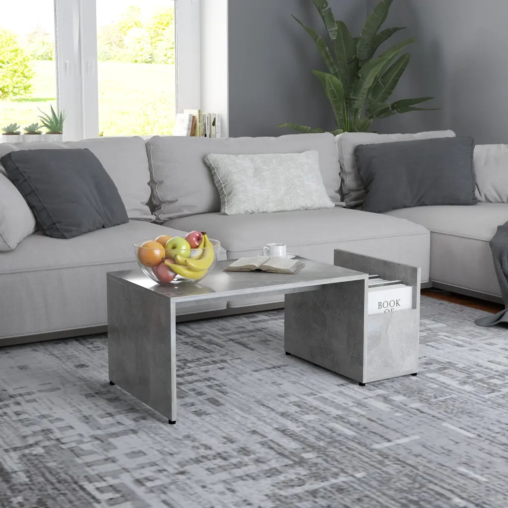 Tavolino da salotto | Tavolino da caff¨¨ | Tavolino da Soggiorno Grigio Cemento 90x45x35cm Legno Multistrato