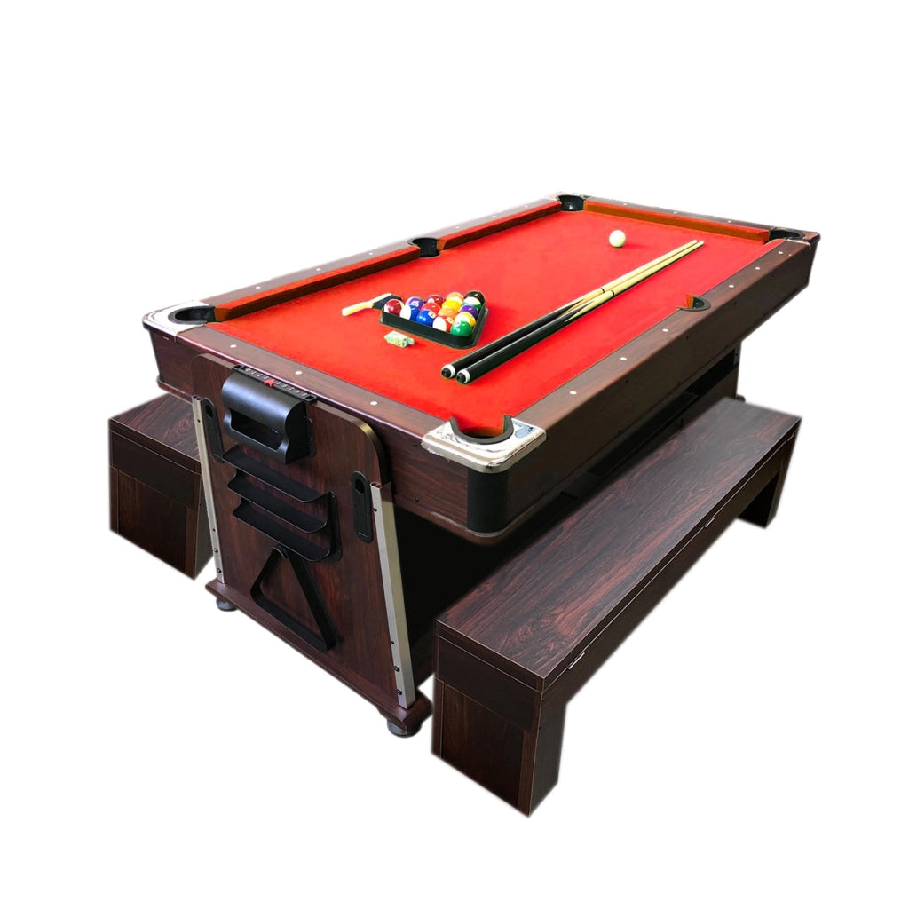 Tavolo da biliardo 7 piedi rosso Multi-gioco Air Hockey + Ping pong – Mattew con panche