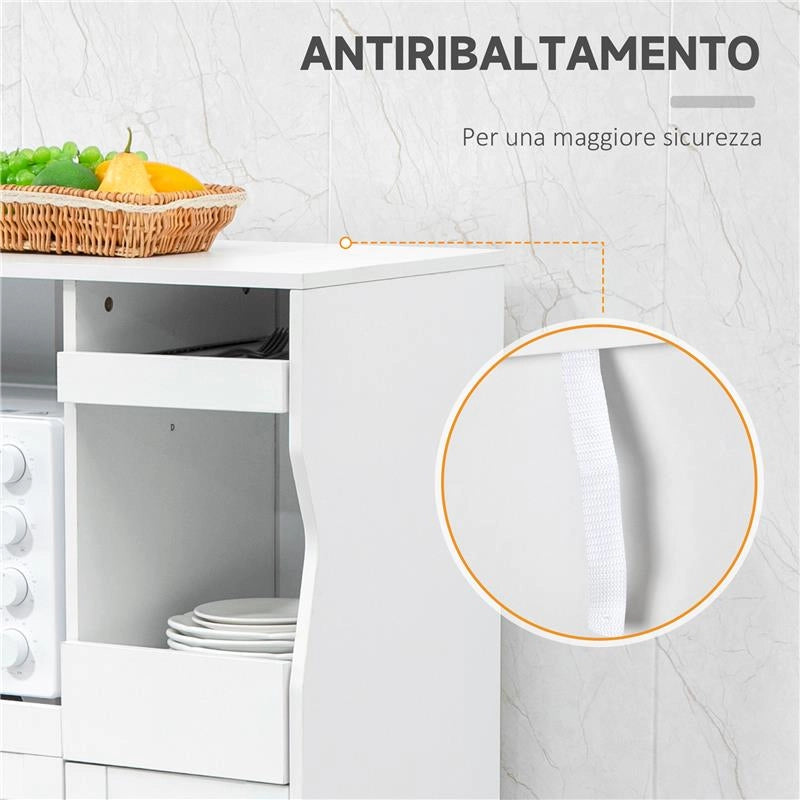 CREDENZA CUCINA SALVASPAZIO CON 2 ARMADIETTI E 2 RIPIANI ESTRAIBILI IN LEGNO 84X39X109 CM BIANCO