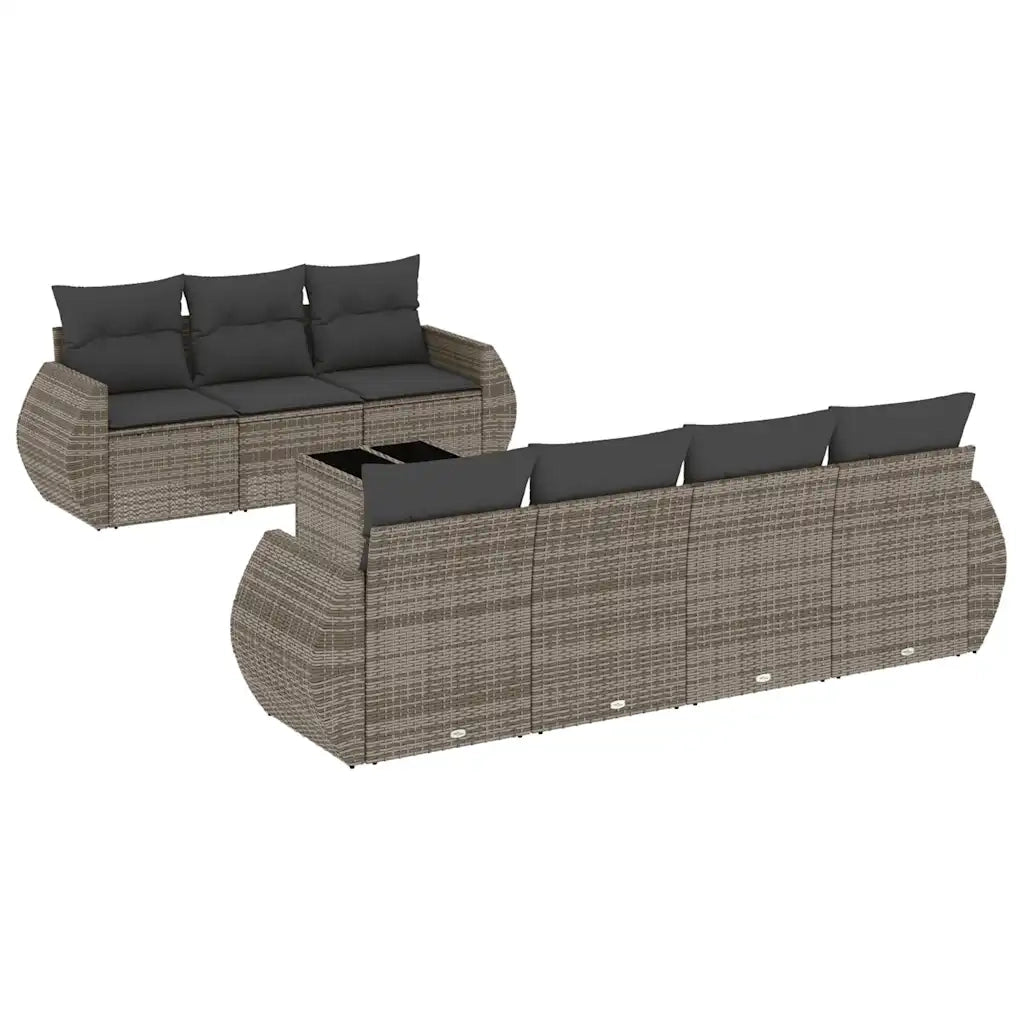 Set Divani da Giardino 8 pz con Cuscini Grigio in Polyrattan 3221130