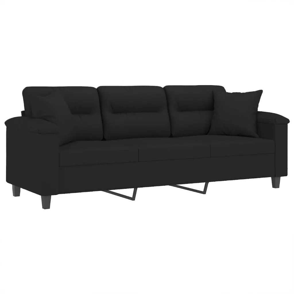 Divano a 3 Posti con Cuscini Nero 180 cm Tessuto Microfibracod mxl 75202