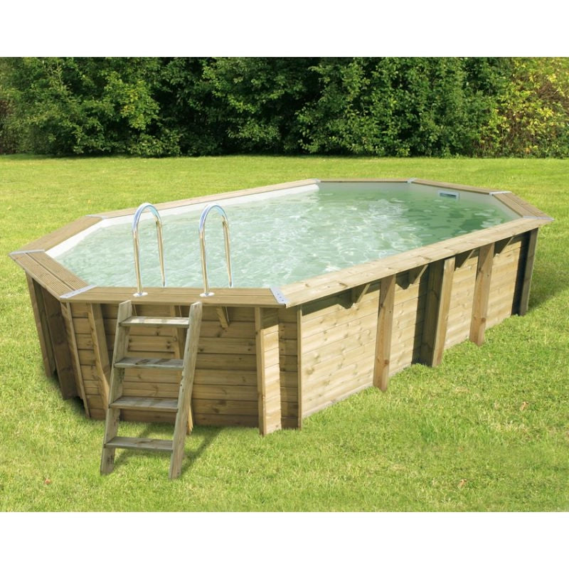 Piscina In Legno Ottagonale Northwood 550 - 5,50 X 3,55 H1,20 M - Liner Beige