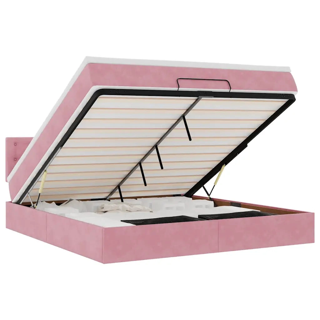 Pouf Letto con Materasso e LED Rosa 180x200cm in Velluto