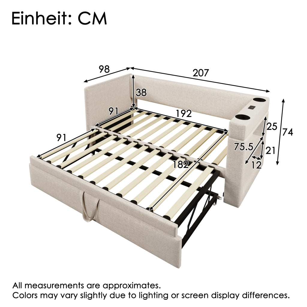 Daybett con letto estraibile cotone lino 90x190 cm
