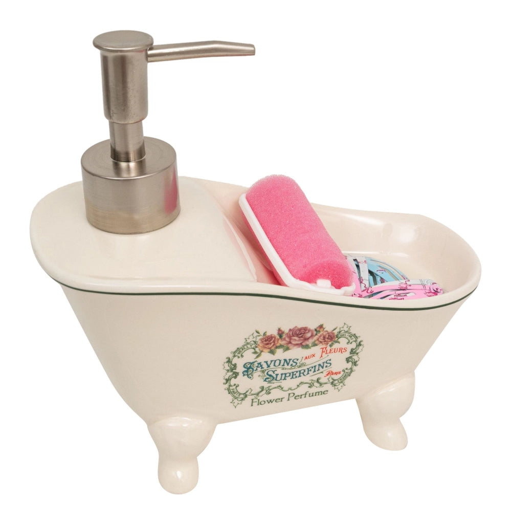 Biscottini Dispenser sapone liquido in porcellana bianca decorata "Savons Superfines" L17xPR9xH16 cm