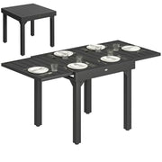 Tavolo Allungabile a Doghe da Giardino per 4-6 Persone, in Alluminio e Acciaio, 80/160x80 cm, Nero