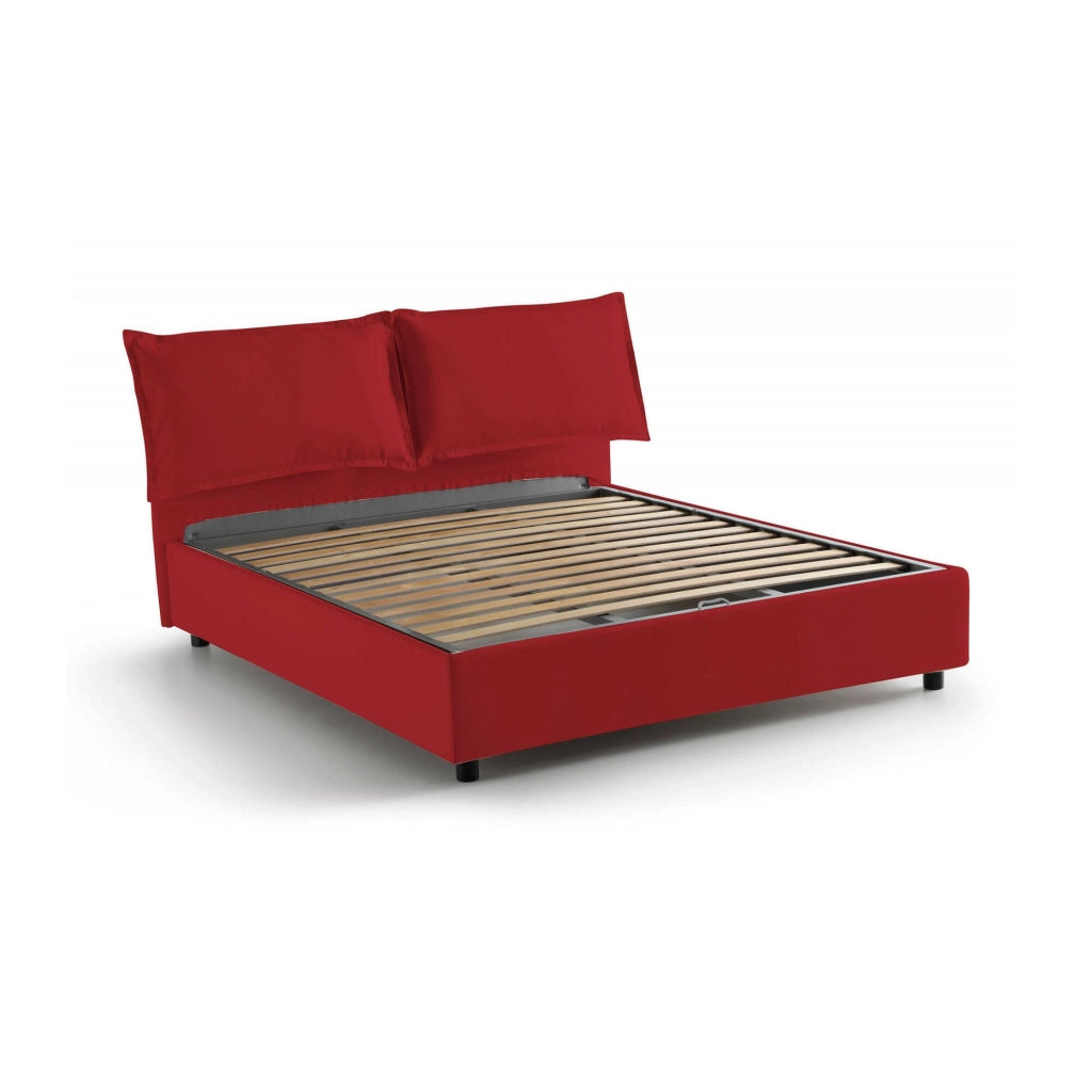 Letto matrimoniale Askari, Letto contenitore con rivestimento in tessuto, Made in Italy, Apertura frontale, adatto per materasso cm 140x190, Rosso