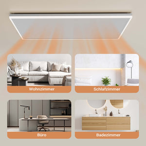 Riscaldamento a soffitto 660 W, pannello per riscaldamento a infrarossi con luce LED e termostato, 108 x 63 x 3,5 cm