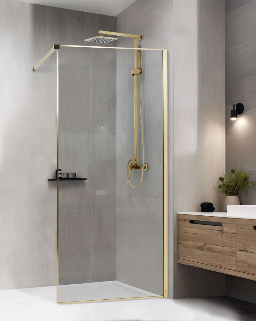Schermo doccia oro in vetro temperato con cornice in acciaio inox Wet Room Bagno senza porte 90 x 190 cm