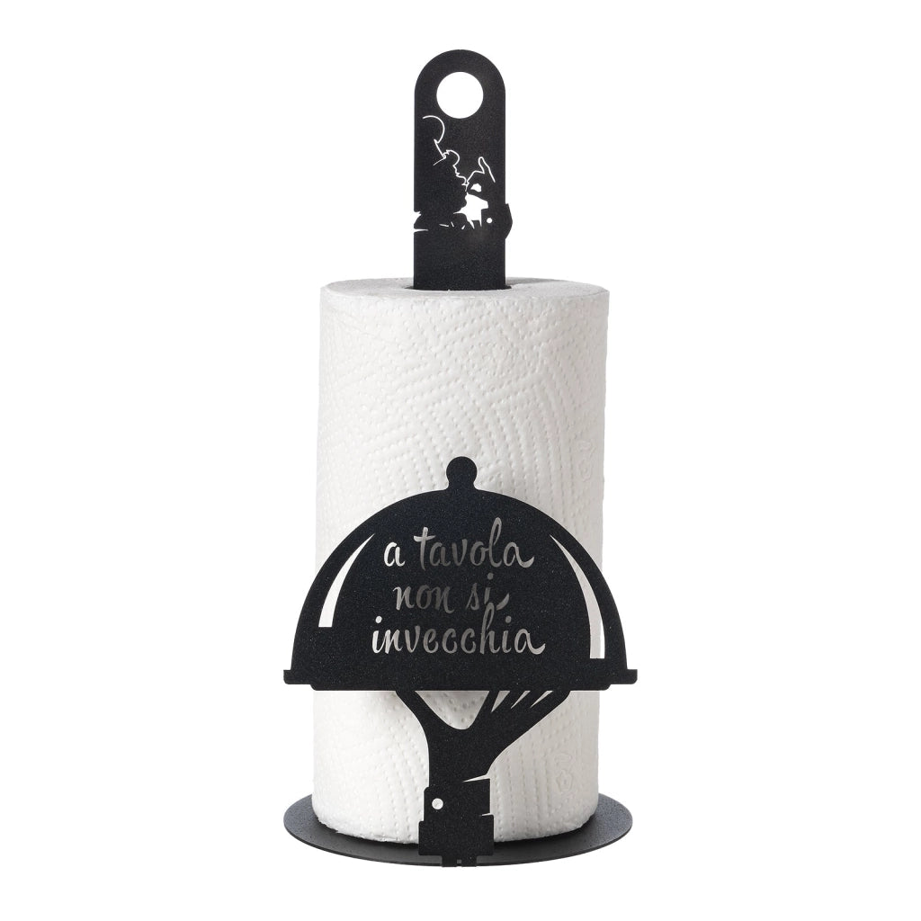 Porta rotolo da cucina "A tavola non si invecchia" Nero