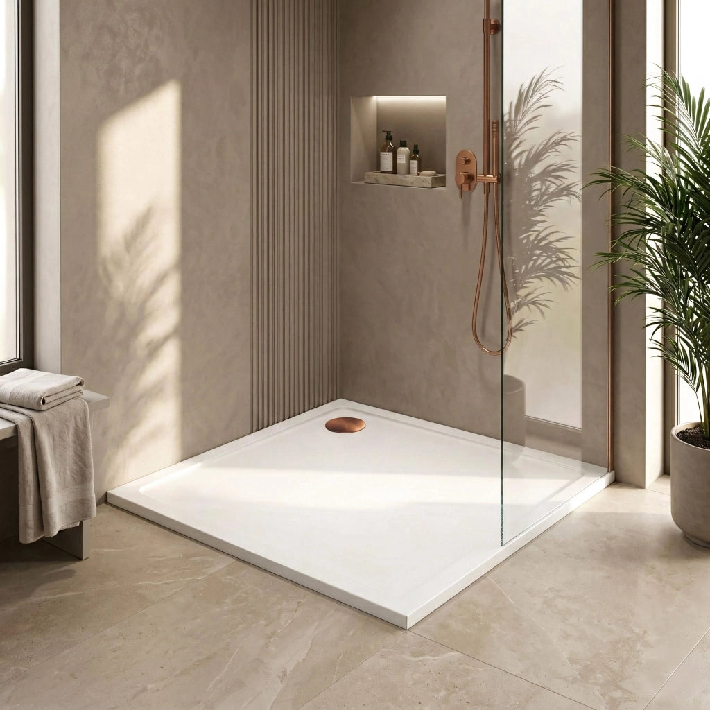 Piatto Doccia Acrilico Rea Savoy White 80x80 Copertura rame spazzolato