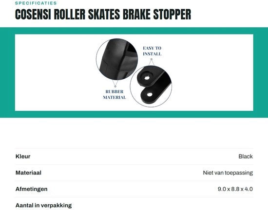 Blocco freno professionale per inline skates - Blocco freno - Stopper in gomma - Incluso set di viti di montaggio - Nero - Dimensioni 9x8,8x4 cm - Freno per inline skates