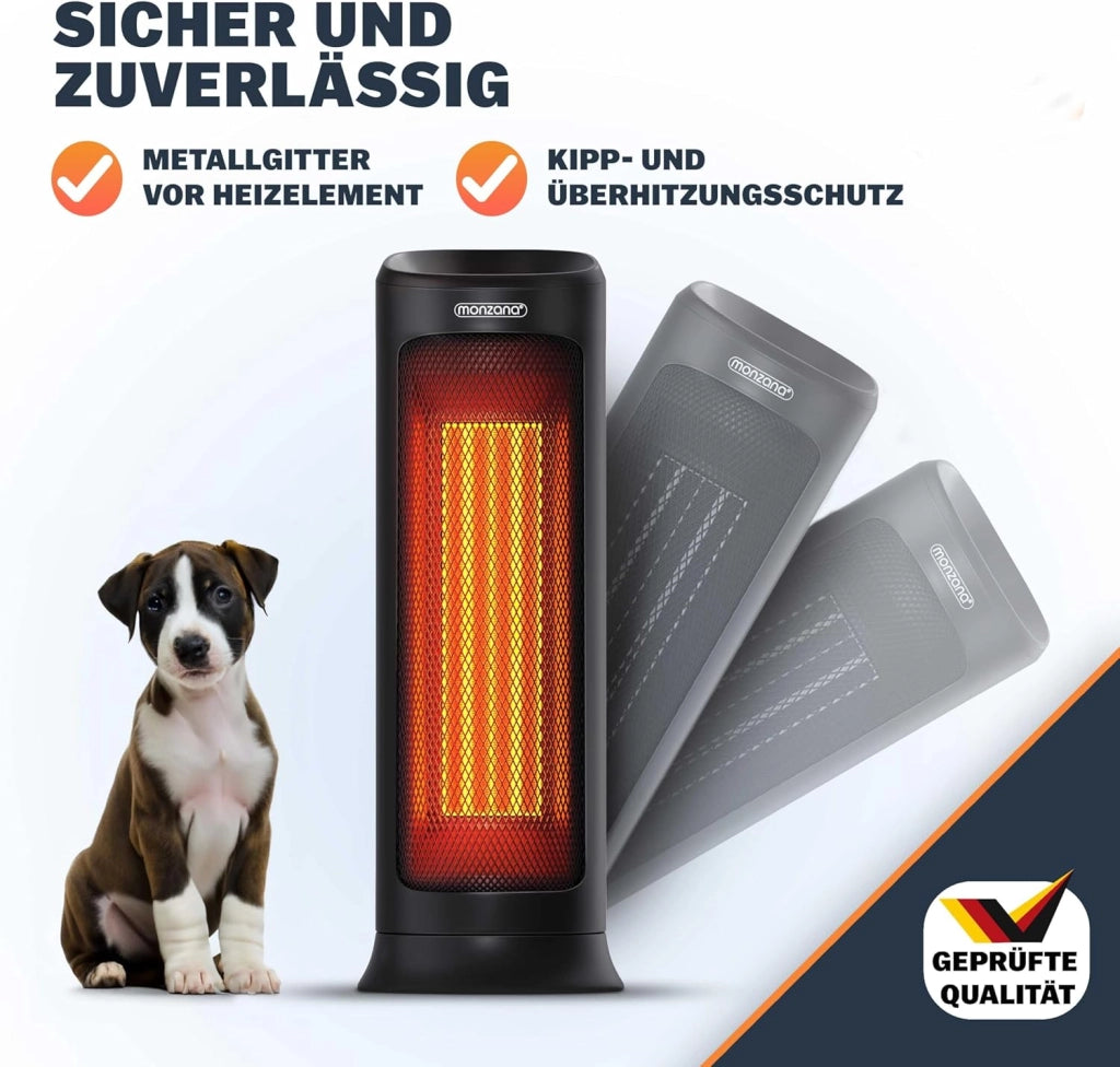 Monzana Stufa 2000W 15-40° Timer Telecomando Oscillazione 120° Timer Termoventilatore Risparmio Energetico Ceramico Nero