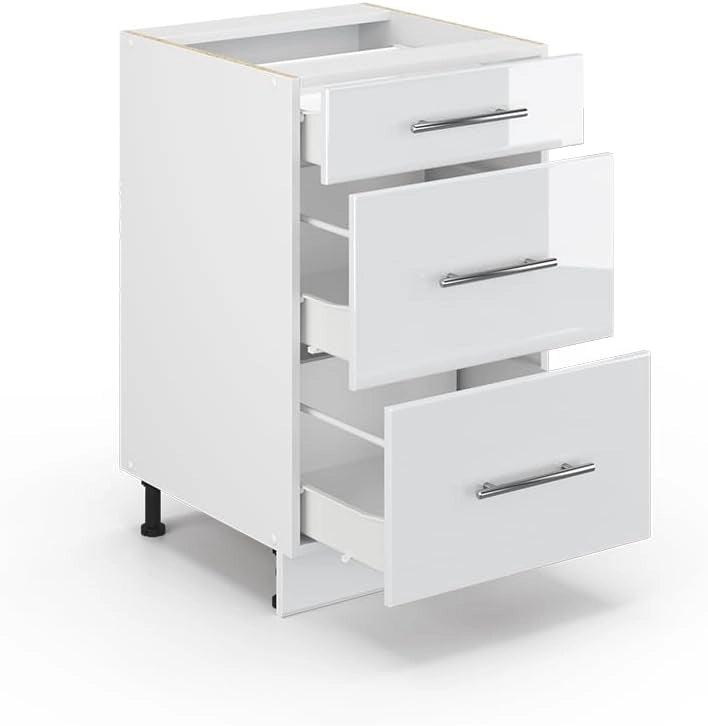 Cassettiera da bagno Fame-Line, Bianco lucido, 50 x 82 cm senza piano di lavoro, per la conservazione di articoli da bagno e prodotti per la pulizia
