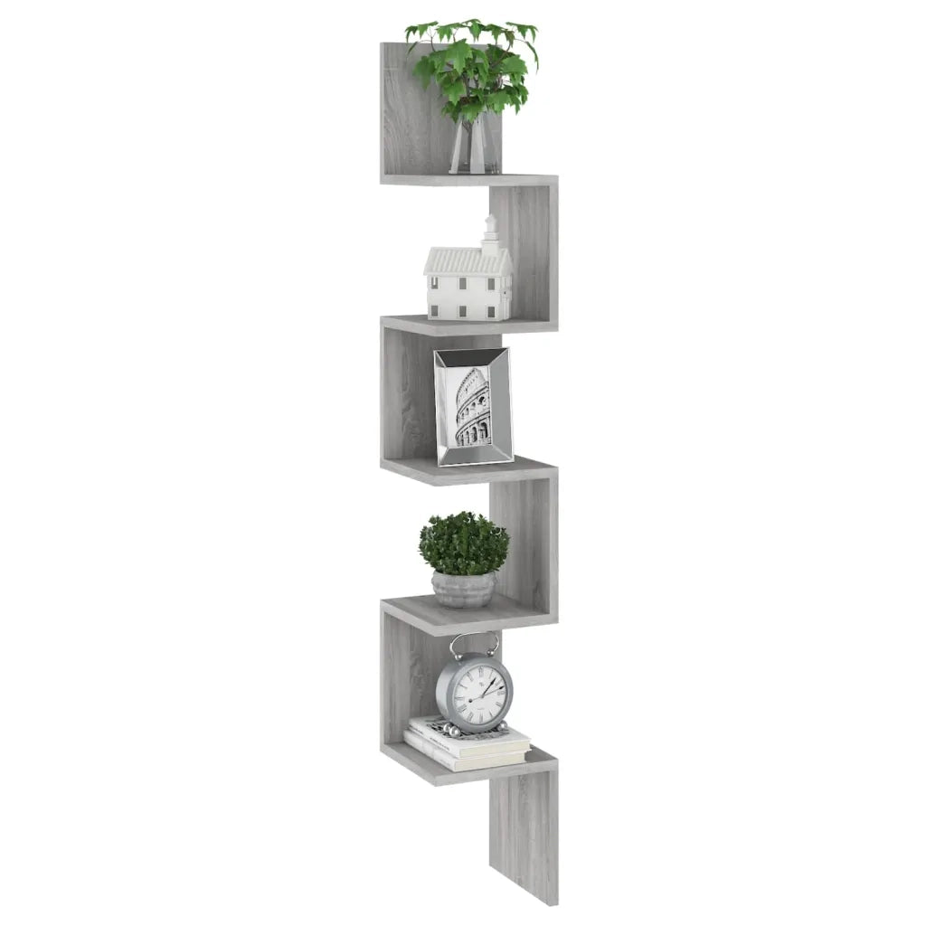 Mensola Angolare Grigio Sonoma 20x20x127,5 cm Truciolato 815211