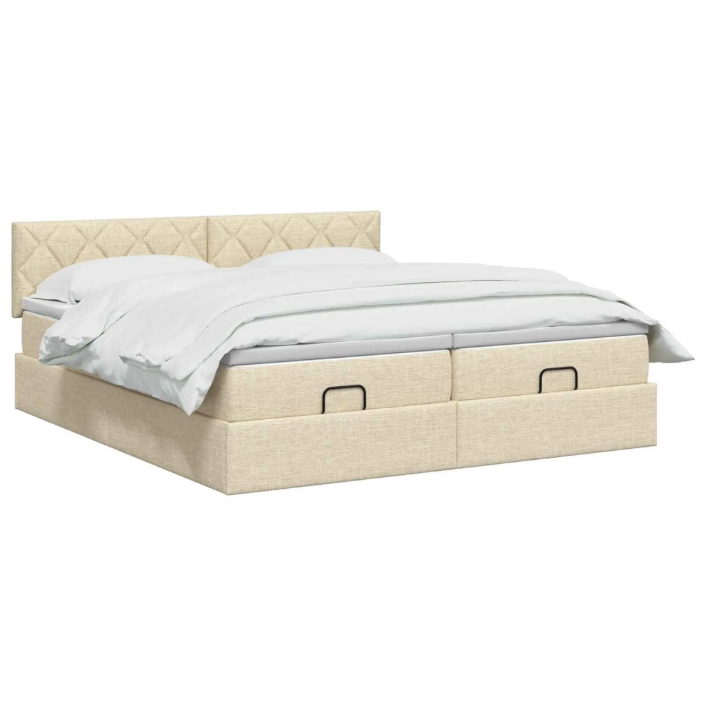 Letto Ottomano con Materasso e LED Crema 180 x 200 cm Tessuto 3457299