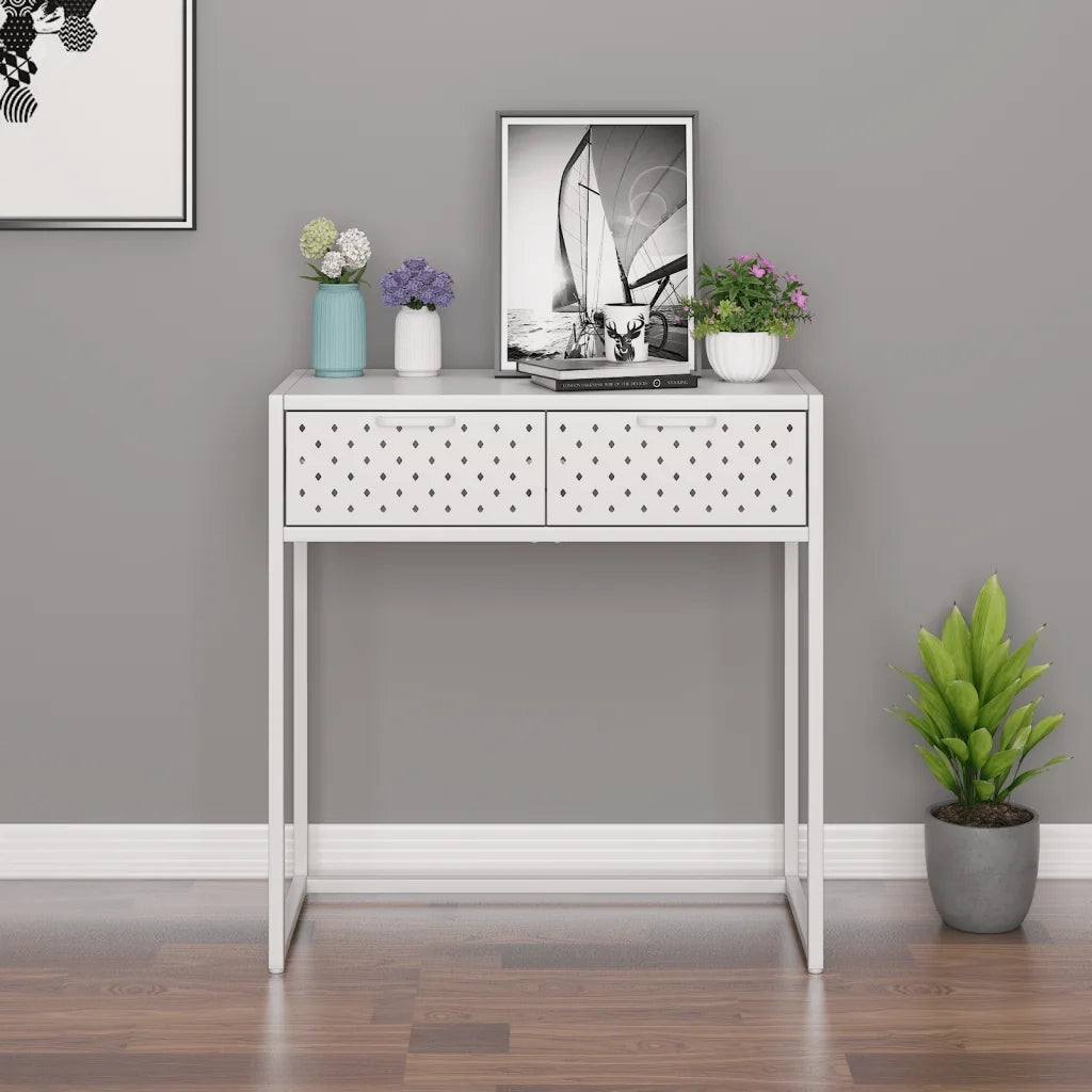 Tavolo Consolle Bianco 72x35x75 cm in Acciaio 335890