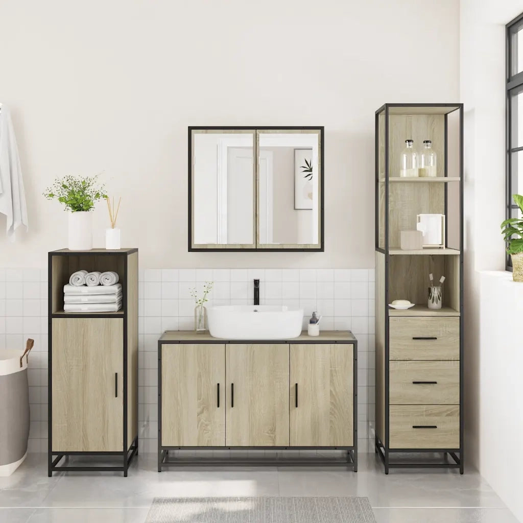 Set Mobili da Bagno 3 pz Rovere Sonoma in Legno Multistrato 3301131