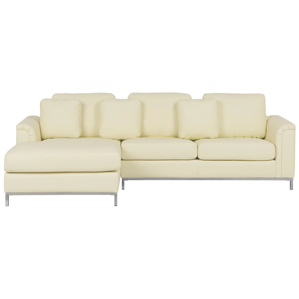 Divano ad angolo con orientamento a versione destra a forma di L rivestito in pelle beige