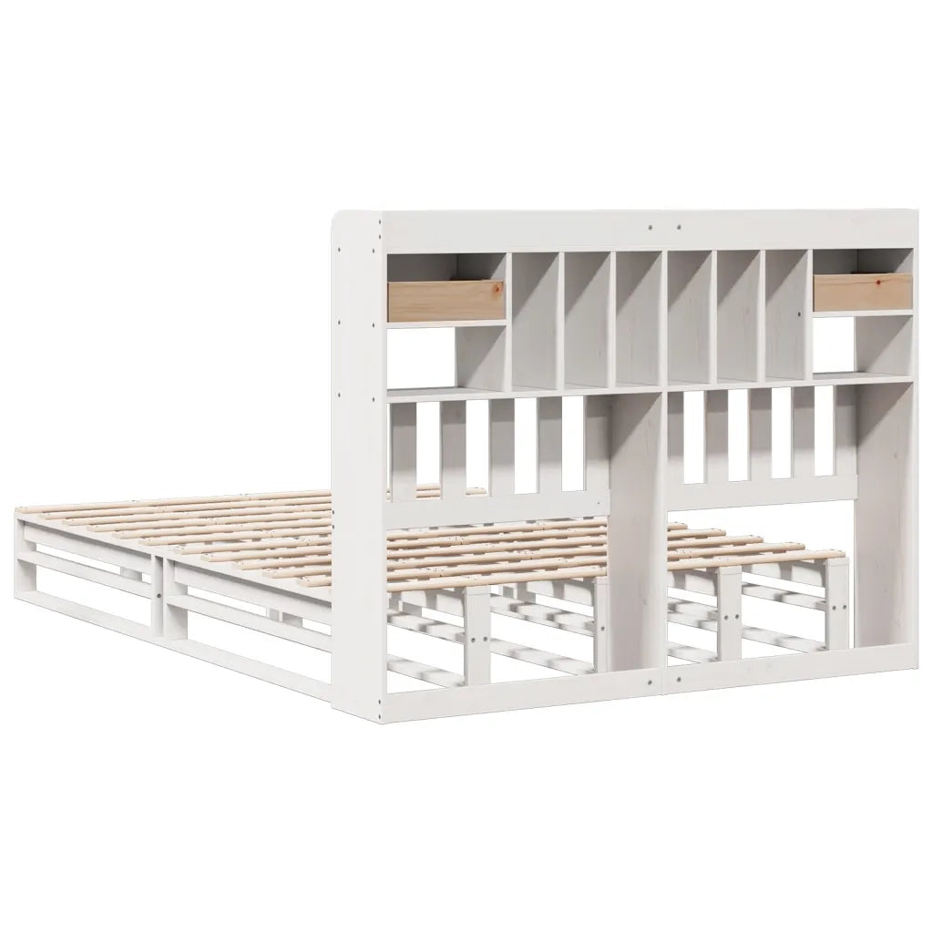 Letto Libreria senza Materasso-Struttura Letto con contenitore Bianco 150x200 cm Legno di Pino 986123