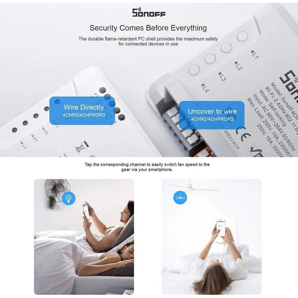 Trade Shop - Interruttore Intelligente Sonoff 4chr3 Wi-fi Smart Switch A 4 Canali Alexa Google -