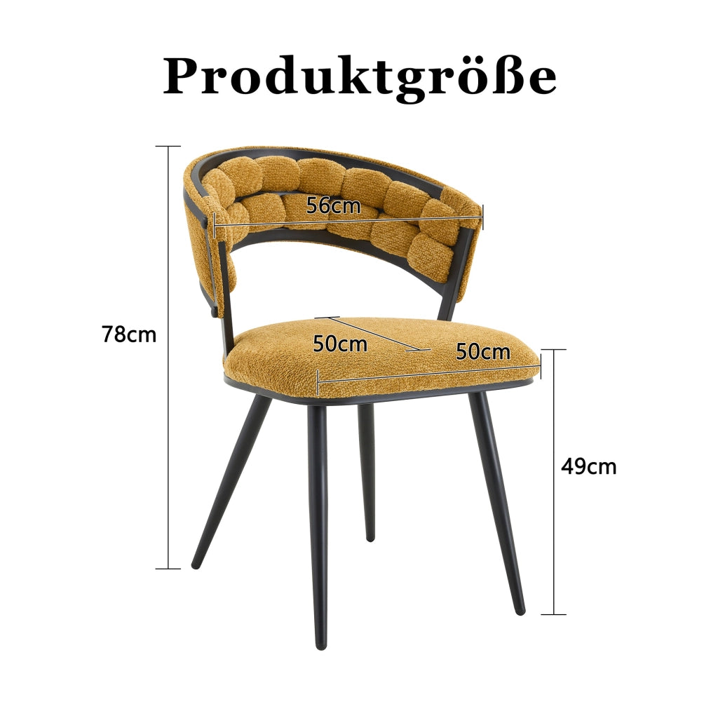 Sedia da sala da pranzo Set da 2 con Schienale Avvolgente Ergonomico, Gambe in Metallo, Velluto Giallo e Nero