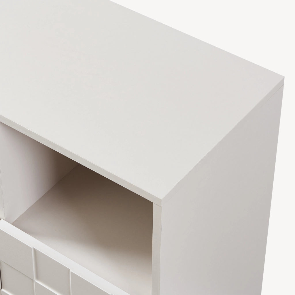 Armadio Comò Alto Bopibobro a 2 Ante Credenza con 2 Ripiani Aperti e 4 Vani Chiusi 86 x 64 x 36 cm - Beige [en.casa]