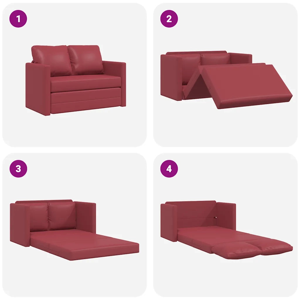 Divano Letto da Terra 2 in 1 Rosso Vino 112x174x55cm Similpelle