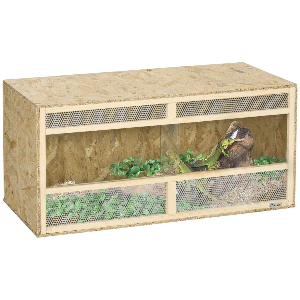 Terrario in legno OSB per rettili con porta scorrevole in vetro ¨C Xylo ¨C 100x47x47 cm naturale
