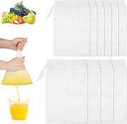 Set di tovaglioli di cotone riciclabili per notte di latte e persino - Diversi formati di sacchetti a rete fine per succo, caffè, yogurto - Lavabile - 30 x 20 cm & 35 x 25 cm