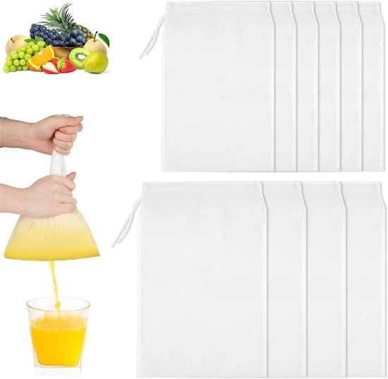 Set di tovaglioli di cotone riciclabili per notte di latte e persino - Diversi formati di sacchetti a rete fine per succo, caffè, yogurto - Lavabile - 30 x 20 cm & 35 x 25 cm