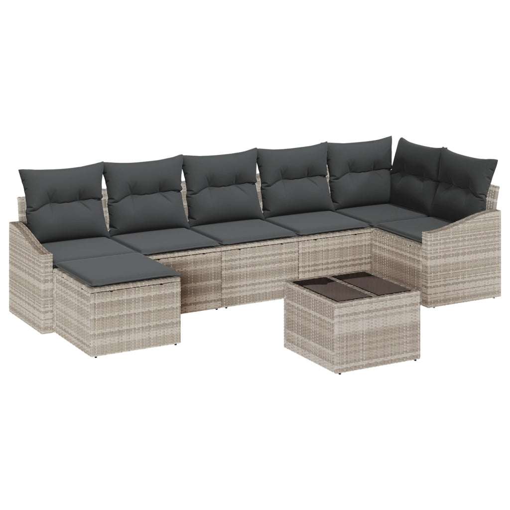 Set da pranzo da giardino in 8 pezzi con cuscini grigi in polyrattan