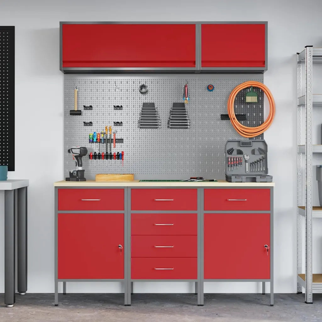 Set di mobili da lavoro con cassetto con blocco 8 pcs Rosso 3321445