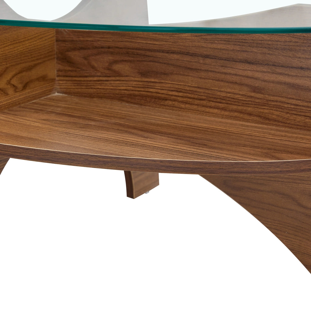 Tavolino da caffè ovale con ripiano - per soggiorno - in MDF e vetro - 104.9×60 cm