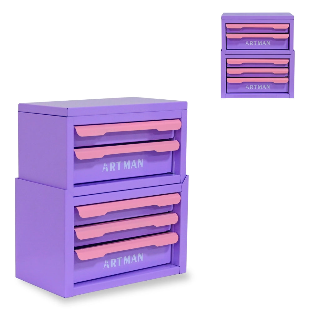 CONTENITORE A CASSETTI Impilabile 5 cassetti Acciaio Rosa e Viola