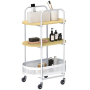 Tavolino con ruote e cestino ¨C zephmum ¨C bianco e legno naturale 49.5x32.5x82.5 cm
