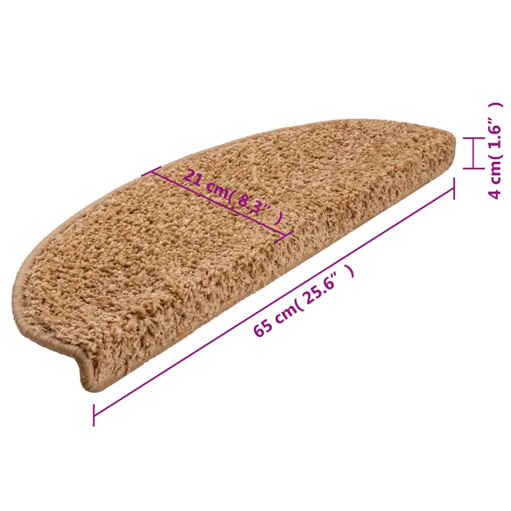 Tappetini per scale 15 pz 65x21x4 cm Beige Semicircolari Grandi 133902